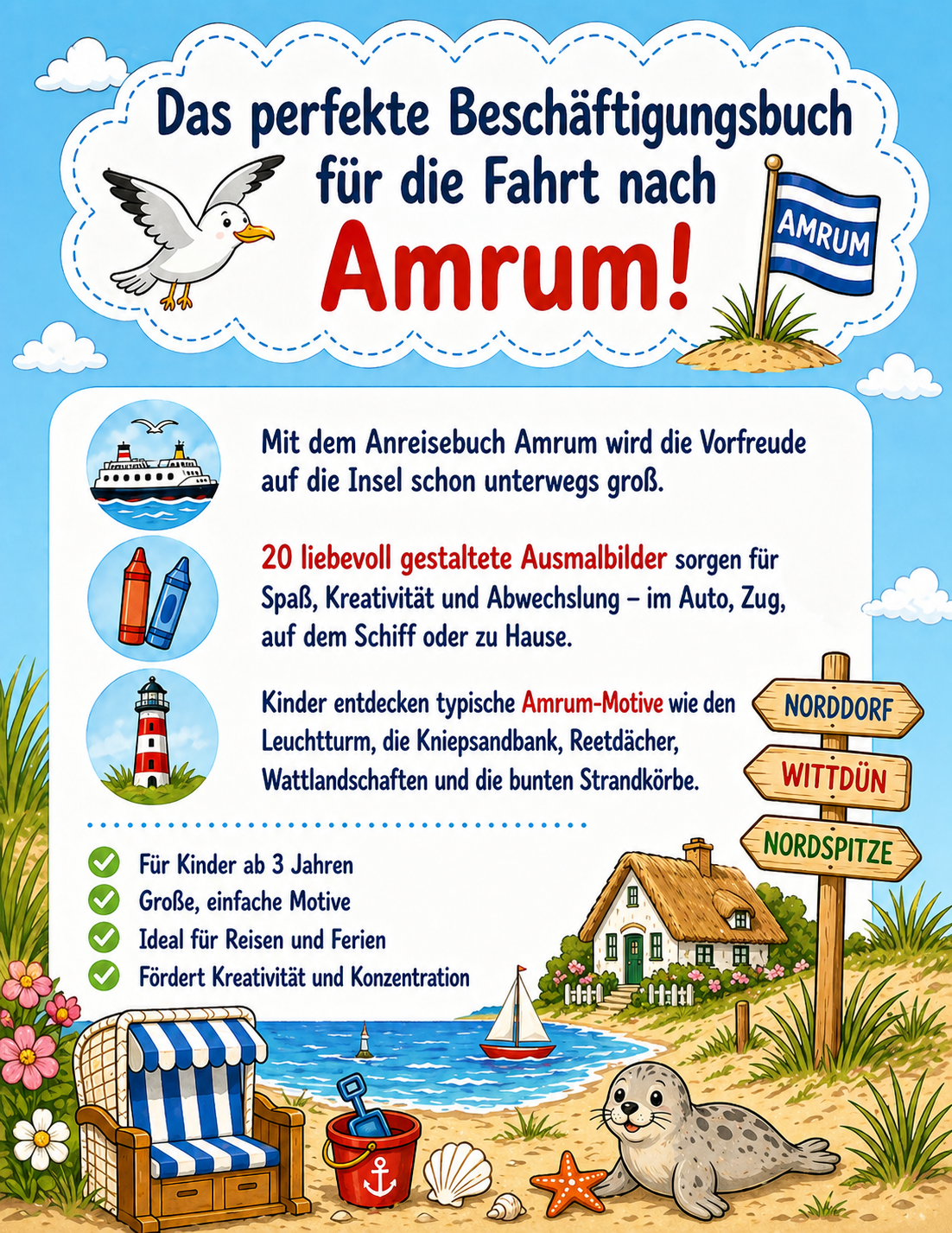 Anreisebuch Amrum – Das kreative Beschäftigungsbuch für kleine Inselentdecker